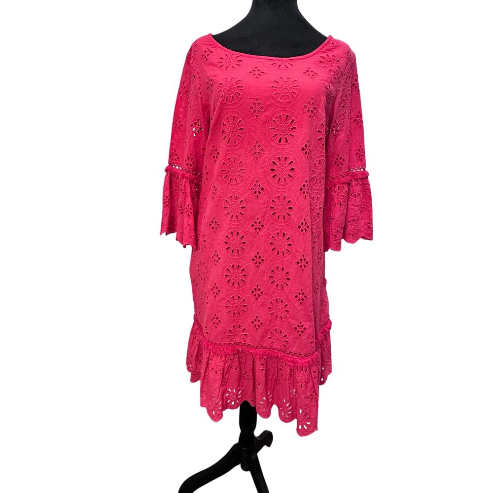🌸 By Anthropologie Dani Lace Eyelet Pink Drop Waist Dress – Size 6 - Picture 2 of 10